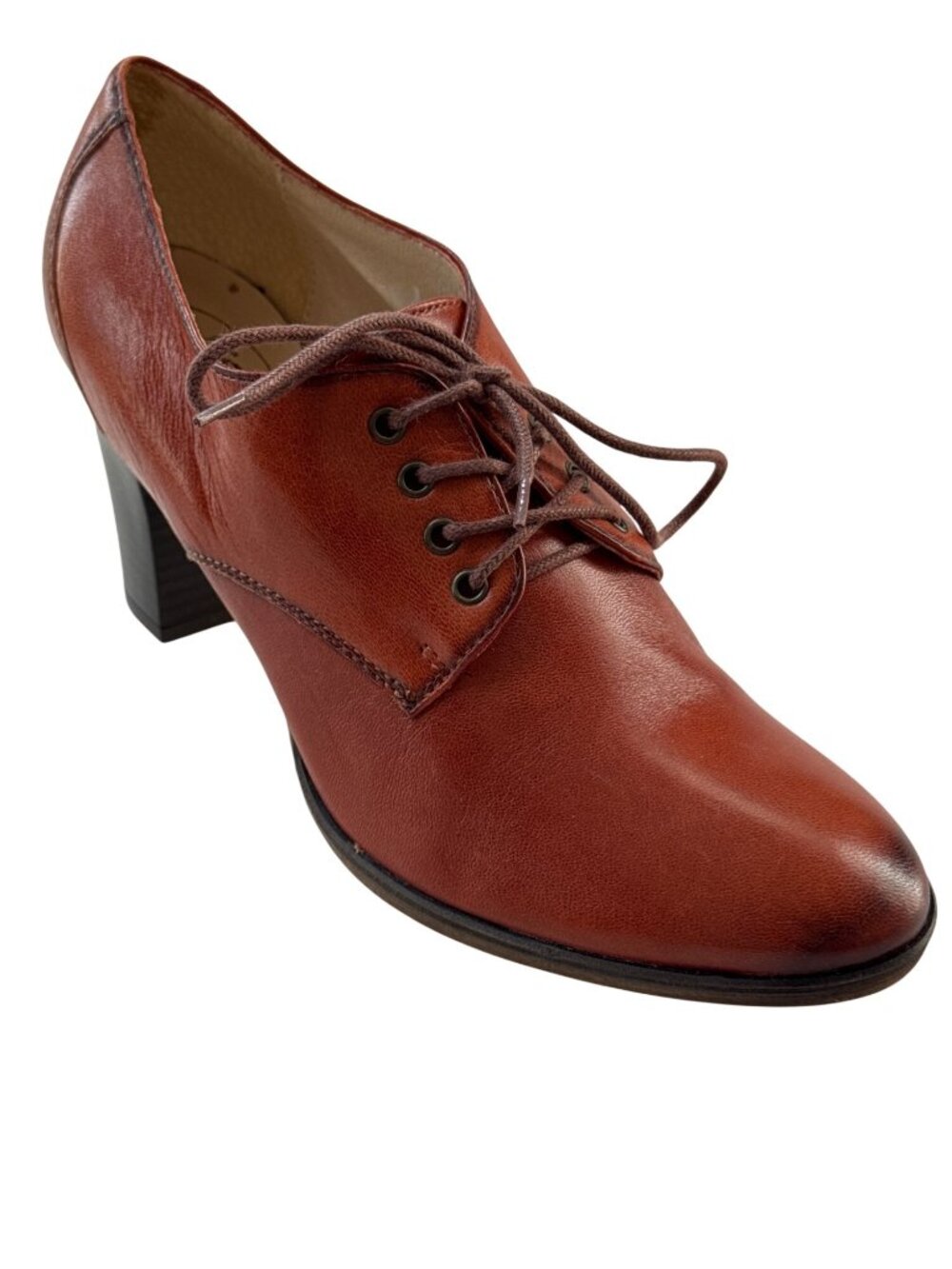 SHOE EMBASSY Women's Brown Leather Lace-Up Heeled Oxford Shoes Size 7.5 / 38